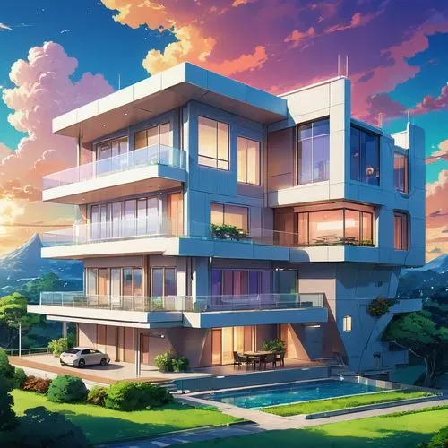 sky apartment,modern house,modern architecture,contemporary,residential,apartments,an apartment,cubic house,real-estate,apartment building,apartment complex,honolulu,luxury property,house by the water,beautiful home,cube house,apartment house,frame house,tropical house,modern,Illustration,Japanese style,Japanese Style 03