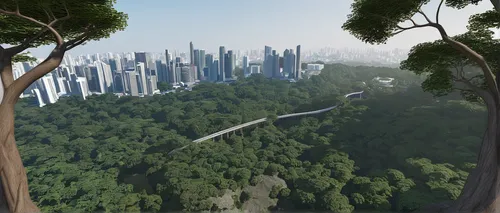 canopy walkway,tree tops,tree top path,cable railway,tree canopy,tree top,elevated railway,ravine,treetops,treetop,zipline,skyway,virtual landscape,scenic bridge,futuristic landscape,suspension bridge,sweeping viaduct,forests,tropical and subtropical coniferous forests,above the city,Conceptual Art,Daily,Daily 35