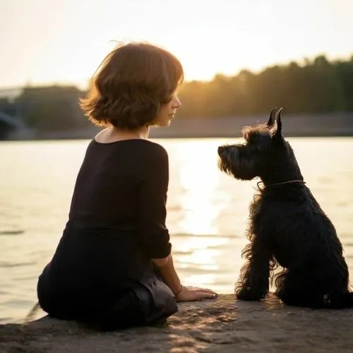 boy and dog,schnauss,girl with dog,schnauzers,samen,dobermans