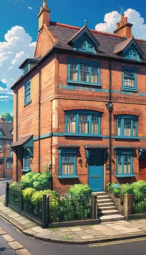 victorian house,victoriana,violet evergarden,beautiful buildings,estate agent,apartment house,Illustration,Japanese style,Japanese Style 03