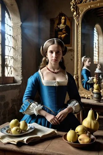 miniaturist,vermeer,knightley,noblewomen,noblewoman,margaery,elizabethan,autochrome,wench,forsyte,belle,bluestocking,girl in the kitchen,woman holding pie,woman eating apple,girl with a pearl earring,kentwell,jacobean,elizabethans,margairaz,Photography,General,Realistic