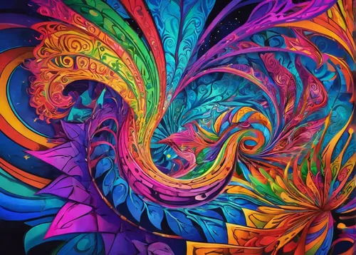 psychedelic art,colorful spiral,colorful tree of life,kaleidoscope art,psychedelic,chameleon abstract,neon body painting,color feathers,vibrant color,vibrant,lsd,boho art,phoenix rooster,vortex,colorful doodle,peacock,swirls,colorful background,mandala loops,abstract multicolor,Illustration,Realistic Fantasy,Realistic Fantasy 39