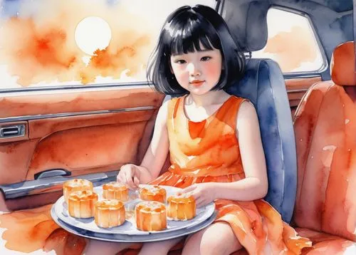 girl in car,girl with bread-and-butter,cigarette girl,woman in the car,kewpie doll,woman with ice-cream,Conceptual Art,Oil color,Oil Color 03