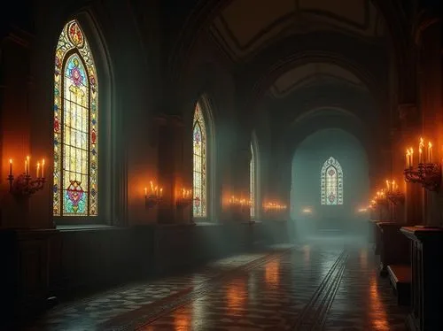 sacristy,haunted cathedral,gothic church,sanctuary,transept,ecclesiastic,ecclesiatical,cathedrals,ecclesiastical,stained glass windows,liturgical,empty interior,light rays,liturgy,cathedral,stained glass,black church,evensong,candelight,eglise,Photography,General,Realistic