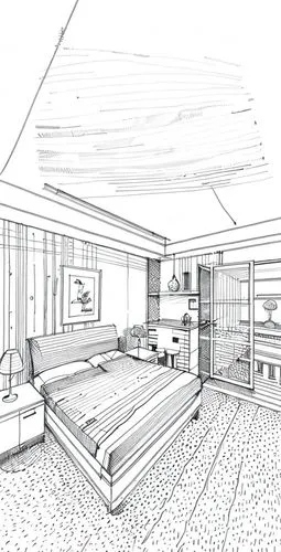 Two men sitting face to face drinking tea,a bedroom is depicted in a sketch,sketchup,habitaciones,3d rendering,revit,modern room,habitacion,Design Sketch,Design Sketch,None