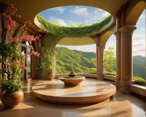 hobbiton,earthship,roof landscape,home landscape,beautiful home,wooden windows,tulou,breakfast room,windows wallpaper,luxury bathroom,wood window,balcony garden,virtual landscape,round window,tea zen,inglenook,japanese-style room,grass roof,sunroom,solarium,Illustration,Realistic Fantasy,Realistic Fantasy 08