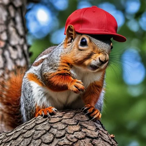 red cap,redcap,red hat,squirreling,squirreled,sciurus carolinensis,Photography,General,Realistic