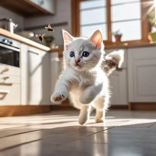 leap for joy,pounce,white cat,kitten,cute cat,european shorthair,Photography,General,Realistic