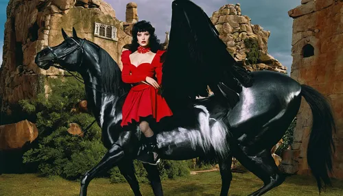 tura satana,black horse,fantasy woman,queen of hearts,puy du fou,horseback,miss circassian,pegasus,equestrian statue,fantasy picture,equestrian,imperial coat,joan of arc,gothic fashion,gothic portrait,black angel,crow queen,atala,horseman,horse looks,Photography,Fashion Photography,Fashion Photography 20