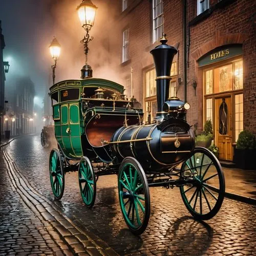 steam car,carriage,horse-drawn carriage,horse drawn carriage,horse carriage,gas lamp,Photography,General,Realistic