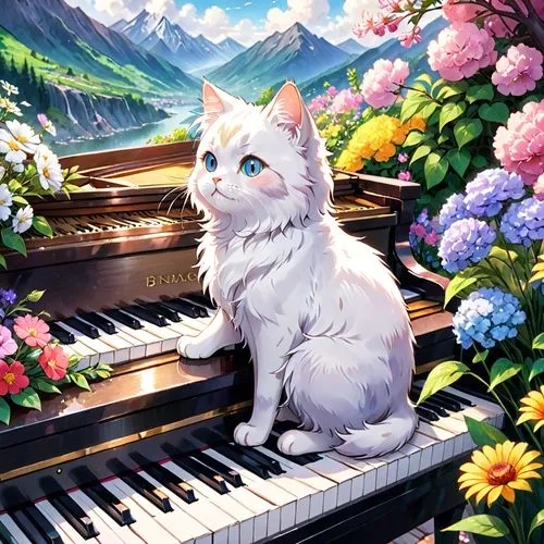 pianist,piano,concerto for piano,flower cat,pianet,composer,mozartkugel,play piano,white cat,piano player,piano keyboard,iris on piano,keyboard player,piano lesson,mozartkugeln,jazz pianist,chopin,keyboard instrument,mozart,blossom kitten,Anime,Anime,General