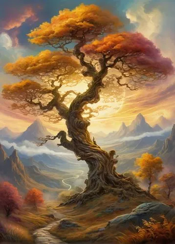 autumn tree,colorful tree of life,celtic tree,tree of life,fantasy landscape,magic tree,autumn background,flourishing tree,watercolor tree,autumn landscape,painted tree,fantasy picture,dragon tree,argan tree,arbre,deciduous tree,lone tree,isolated tree,burning tree trunk,arbol,Art,Classical Oil Painting,Classical Oil Painting 37