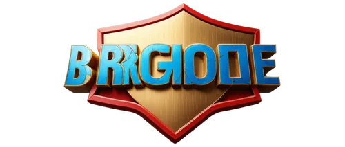 Brigade logo, gold emblem, shield shape, detailed texture, metallic material, subtle reflection, bold font, Latin lettering, red and blue colors, 3D effect, central composition, high contrast lighting