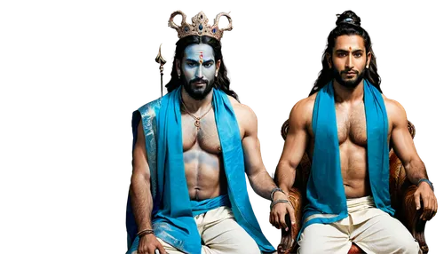 Lord Shiva, Indian mythology, majestic beard, third eye on forehead, snake around neck, blue skin tone, dhoti and angavastra, ornate jewelry, throne, regal posture, dramatic lighting, cinematic compos