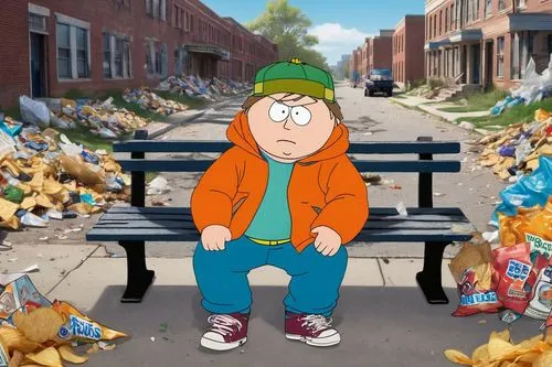 garbage lot,littering,landfill,recess,man on a bench,patrick's day,rubbish collector,dipper,animated cartoon,cartoon forest,street cleaning,garbage collector,bitter clover,moc chau hill,cartoon chips,waste collector,rubble,cartoon character,peter,peanuts,Art,Classical Oil Painting,Classical Oil Painting 01