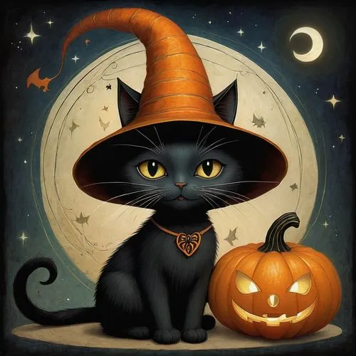 halloween cat,samhain,halloween black cat,kirdyapkin,haloween,halloween illustration,Illustration,Abstract Fantasy,Abstract Fantasy 09