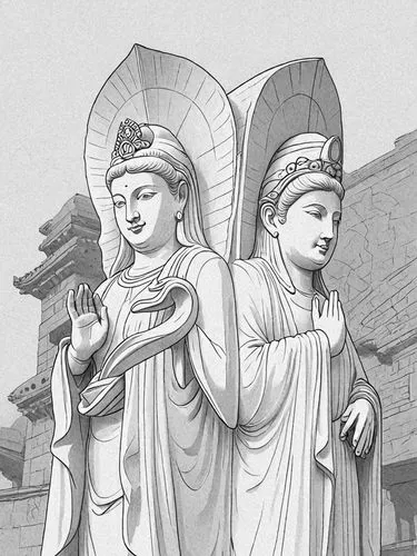 kannon,guanyin,amitabha,dunhuang,caryatids,sogdians,Design Sketch,Design Sketch,Detailed Outline