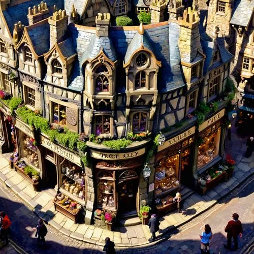 hogsmeade,townscapes,escher village,medieval town,crooked house,burford,Conceptual Art,Fantasy,Fantasy 26