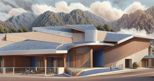 eco-construction,house in the mountains,house in mountains,eco hotel,mid century house,school design,dunes house,solar cell base,modern architecture,mountain huts,futuristic architecture,modern house,mid century modern,mountain station,hydropower plant,timber house,ski facility,3d rendering,alpine style,residential house