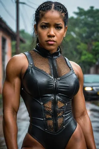 Girl|Denzel Washington, oriental style, comic style,  beautiful feminine female pro bodybuilder, huge perfect round chest, big beautiful neck muscles, (wide muscular shoulders, short torso), big mascu