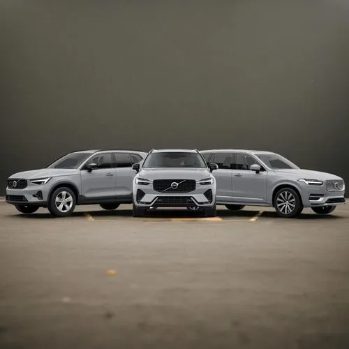 3 cars on the spot for a new reveal, dark background, dark, mysterious, spot lights on the ground, happy atmosphere, elegant, fancy style.,volvo cars,volvo xc90,volvo xc60,volvo xc70,wagons,lincoln mo