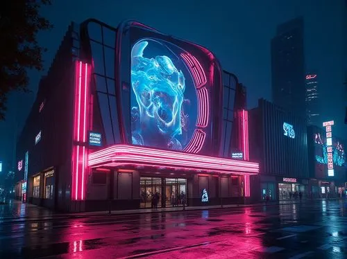 cinerama,cinema,cinema 4d,neon sign,neon ghosts,cinemas,polara,theaters,neon coffee,retro diner,movie theater,cinema strip,old cinema,tron,bladerunner,atlas theatre,illuminated advertising,drive-in theater,cybercity,3d render,Photography,General,Realistic