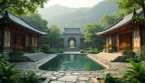 asian architecture,wudang,amanresorts,dojo,buddhist temple,fengshui,water palace,sanshui,zen garden,teahouse,shangri,feng shui,shaoming,pengshui,qingcheng,oriental,shangrila,haiyuan,xiangshan,tianyang,Photography,General,Realistic