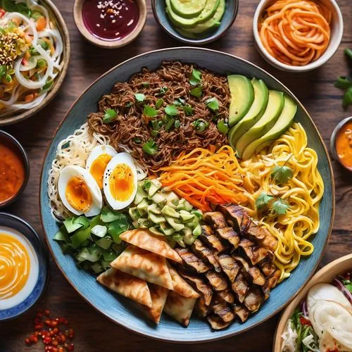 bibimbap,korean food,noodle bowl,korean cuisine,korean chinese cuisine,naengmyeon,tibetan bowls,nasi goreng,burmese food,tibetan bowl,vietnamese cuisine,korean side dish,salad niçoise,filipino cuisine,food platter,korean royal court cuisine,laotian cuisine,cobb salad,rice bowl,nepalese cuisine,Art,Artistic Painting,Artistic Painting 34