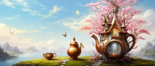 fairy chimney,fantasy picture,fairy house,cartoon video game background,fairy world,background image