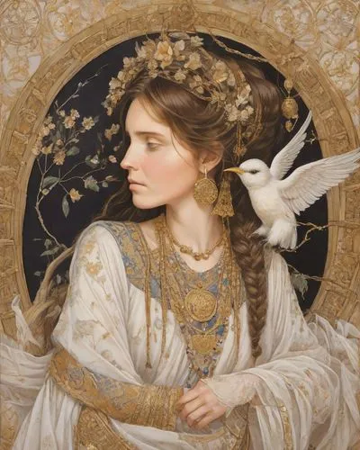 the angel with the veronica veil,baroque angel,mucha,eckmann,perugini,dove of peace