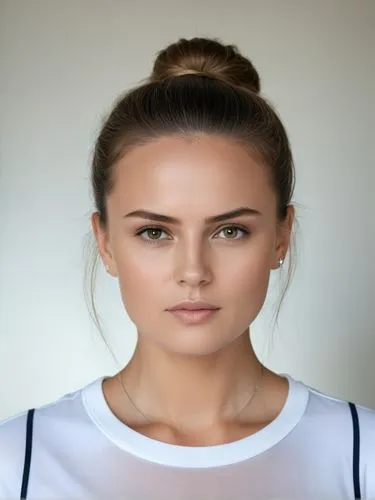 Full-size sample portrait,the girl with the top knot ponytail looks up,albanian,sevda,aoife,girl on a white background,spiridonova,elitsa,Photography,General,Realistic