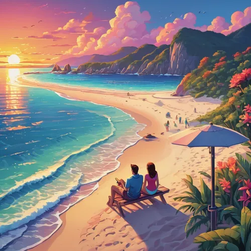 beach landscape,dream beach,beach scenery,sunset beach,paradise beach,caribbean beach,beautiful beach,sunrise beach,beautiful beaches,mountain beach,hawaii,tropical beach,lover's beach,pink beach,ocean paradise,tropical sea,tropics,south seas,beach background,summer background,Unique,3D,Isometric