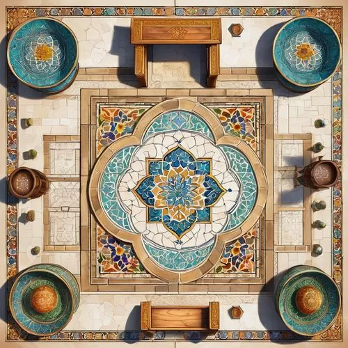 xiangqi,parcheesi,mandala,floor fountain,rangoli,maiolica,pachisi,persian architecture,abu dhabi mosque,floor tiles,king abdullah i mosque,ceramic floor tile,placemat,islamic architectural,alhambra,azulejo,catan,floor tile,carom,mandala framework,Unique,Pixel,Pixel 05