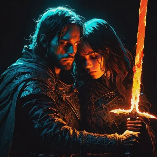 games of light,cg artwork,couple goal,throughout the game of love,romantic portrait,fantasy picture,father and daughter,torchlight,beautiful couple,game of thrones,mother and father,vikings,witcher,accolade,fantasy portrait,fire background,hot love,digital painting,candlelight,romantic scene,Illustration,Paper based,Paper Based 19