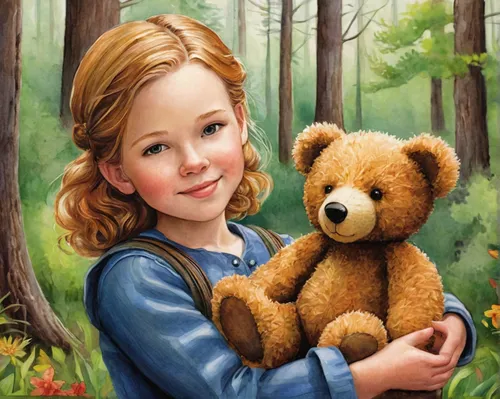 child portrait,bear teddy,scandia bear,teddy-bear,girl with tree,woodland animals,little bear,teddies,children's background,girl and boy outdoor,cute bear,cloves schwindl inge,teddy bears,a collection of short stories for children,bear,brown bear,teddy bear,kids illustration,portrait of a girl,young girl,Conceptual Art,Daily,Daily 34