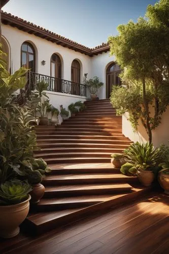 landscape design sydney,landscape designers sydney,garden design sydney,3d rendering,hacienda,verandahs,verandas,walkway,escaleras,wooden decking,verandah,breezeway,landscaped,mansion,wooden stair railing,luxury home,wooden stairs,balustrades,stairs,outside staircase,Illustration,Japanese style,Japanese Style 10