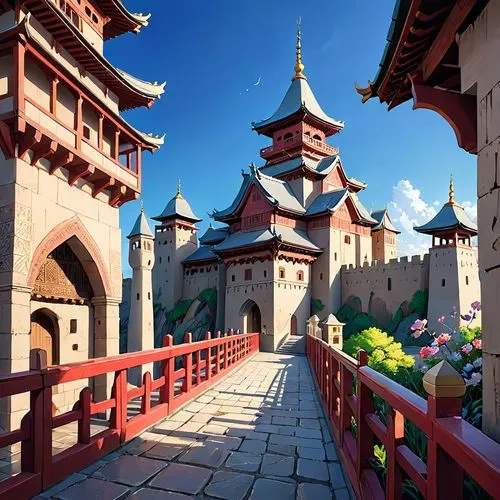 asian architecture,tori gate,castle iron market,victory gate,city gate,shanghai disney,Anime,Anime,Traditional