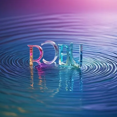 Logo, stream, water flow, ripples, transparent glass surface, reflection, subtle shine, metallic sheen, modern font, bold letters, vibrant colors, gradient effect, 3D design, dynamic composition, clos