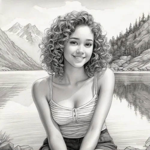 girl on the river,yildiray,photo painting,whitney,shereen,girl on the boat,hollie,tatia,sherith,girl drawing,tatiana,donsky,navys,portrait background,world digital painting,pencil drawing,girl portrait,romantic portrait,demetrias,jurnee,Illustration,Black and White,Black and White 08