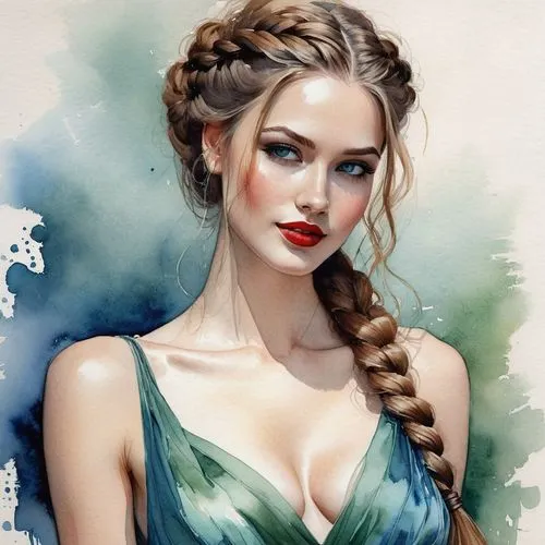 french braid,braid,elsa,fantasy portrait,fantasy art,updo,fashion illustration,braids,romantic portrait,braiding,jessamine,chignon,victorian lady,young woman,female beauty,mystical portrait of a girl,fishtail,girl portrait,celtic queen,art painting,Illustration,Paper based,Paper Based 05