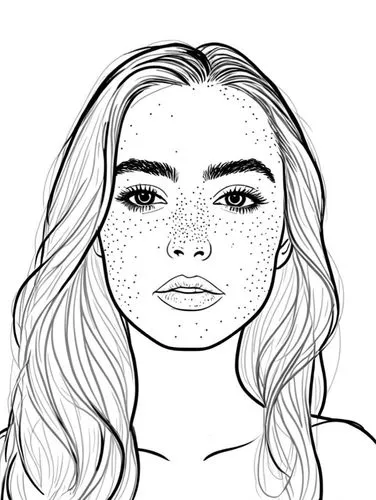 女生，，线稿，线条艺术，简洁的线条，简约主义，粗线条,a girl's face with freckles of dots drawn across the head,eyes line art,rotoscoped,summer line art,star line art,hyperpigmentation,coloring page,Design Sketch,Design Sketch,