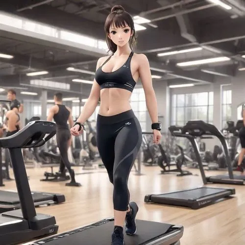 赤裸戰鬥,3d image of a woman using the treadmill,gym girl,gym,ikumi,ayumi,hitomi,xiaoyu