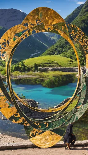 bodhrán,round autumn frame,golden wreath,dharma wheel,circle shape frame,semi circle arch,stabyhoun,stargate,scythe,celtic harp,om,circular puzzle,water mirror,mirror in the meadow,eilean donan,lofoten,lysefjord,asturias,harp with flowers,circular,Art,Classical Oil Painting,Classical Oil Painting 17