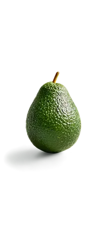 Avocado fruit, green skin, creamy interior, rounded shape, leafy stem, solo, still life, warm natural light, shallow depth of field, soft focus, 3/4 composition, vibrant color tone, realistic texture.