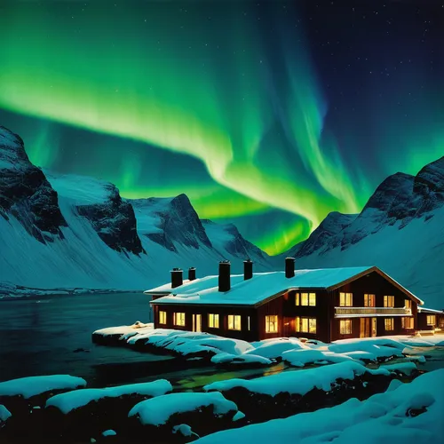 Northern Lights accompany the glaciers at The Svart hotel in Norway,norther lights,northen lights,the northern lights,northen light,polar lights,northern light,auroras,northern lights,green aurora,nor