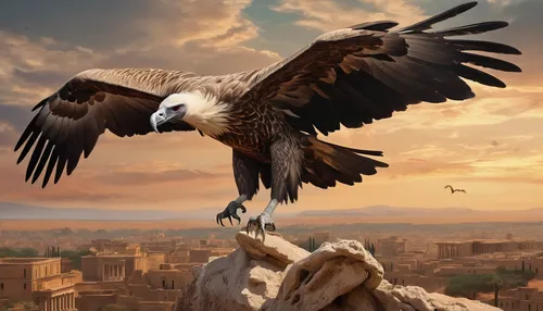 Write a suspenseful story set in the African savannah, where a menacing vulture circles ominously above its prey.,griffon vulture,african eagle,egyptian vulture,african fishing eagle,falconiformes,gia