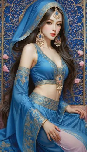 oriental princess,radha,luthra,mastani,oriental girl,jasmine blue,Illustration,Realistic Fantasy,Realistic Fantasy 08