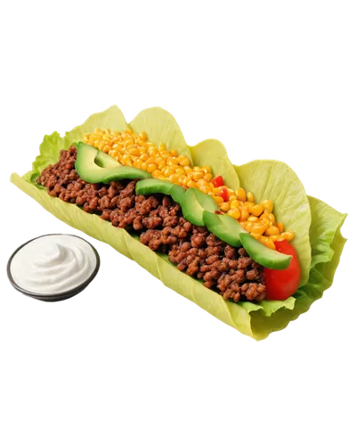 Colorful taco, Mexican cuisine, crispy corn tortilla, seasoned ground beef, melted cheese, fresh lettuce, diced tomatoes, sliced avocado, sour cream, cilantro garnish, shallow depth of field, vibrant 