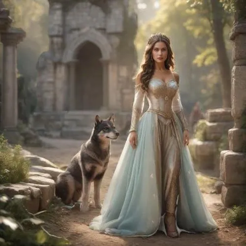 fantasy picture,margairaz,margaery,celtic woman,fantasy art,girl in a long dress,fantasy portrait,fairy tale,arwen,enchanting,kahlan,arianrhod,fairy tale character,girl with dog,a fairy tale,fairytale,sirenia,romantic portrait,persephone,shepherdess