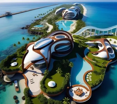 floating islands,golf resort,seasteading,largest hotel in dubai,saadiyat,maldives mvr,artificial islands,cube stilt houses,over water bungalows,futuristic landscape,futuristic architecture,golf hotel,baladiyat,dubia,floating island,ecotopia,nakheel,aldar,ecovillages,floating huts,Photography,General,Realistic